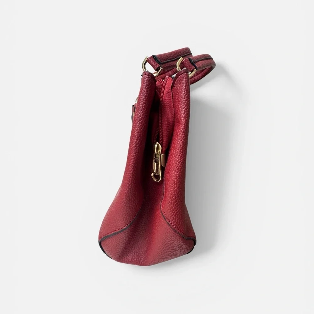 Charming Red Satchel with Bow by [Brand]
